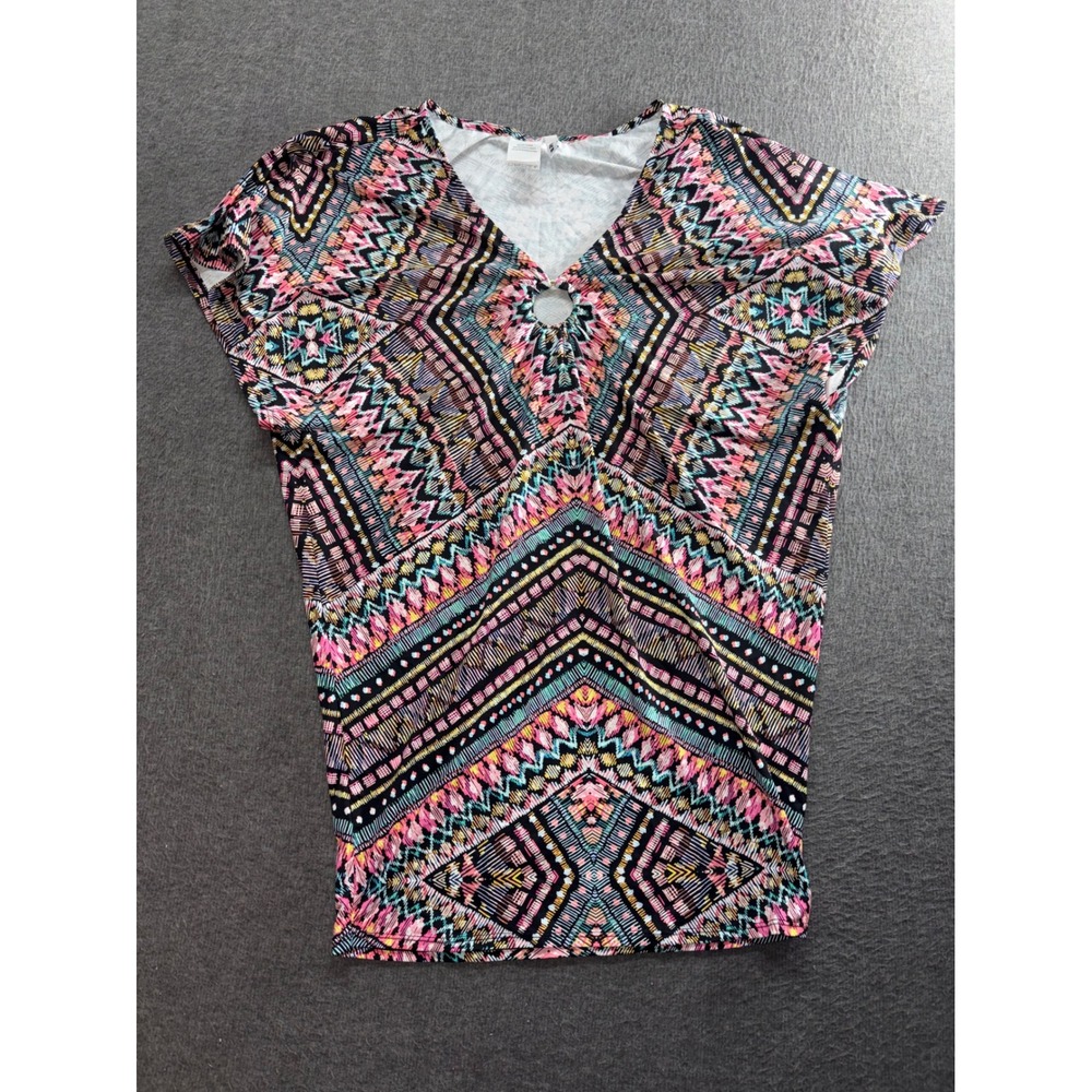 Bar III Womens Geometric Tribal Print Swim Cover Up Top Multicolor Small
